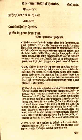 Second page of the service for the Communion of the Sick, from the original 1549 Book of Common Prayer