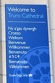 Welcome sign at Truro Cathedral
