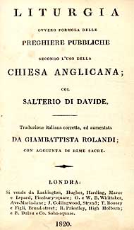 title page, 1820 BCP in Italian