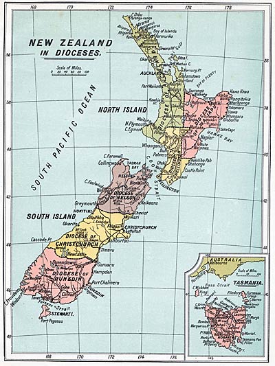 Map of New Zealand Dioceses, 1914
